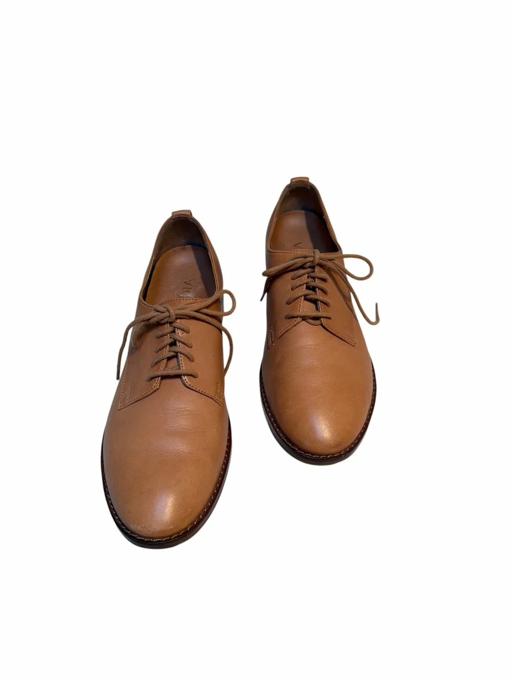 Vionic Leather Oxford Flats Tan Comfort Shoes Size 6 Minimalist 1” Heel